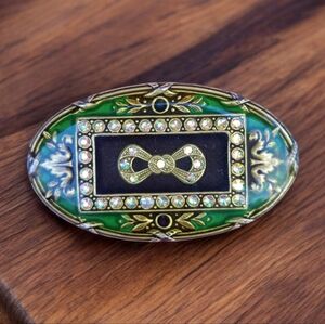 Vintage Catherine Popesco Crystal Enameled Art Deco Brooch